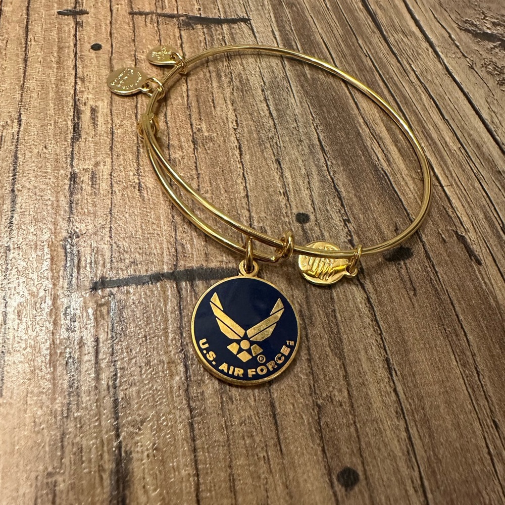 Alex and Ani Gold Bracelet with Blue U.S. Air Force Charm